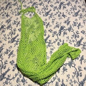 Vibrant Green Crochet Halter Dress